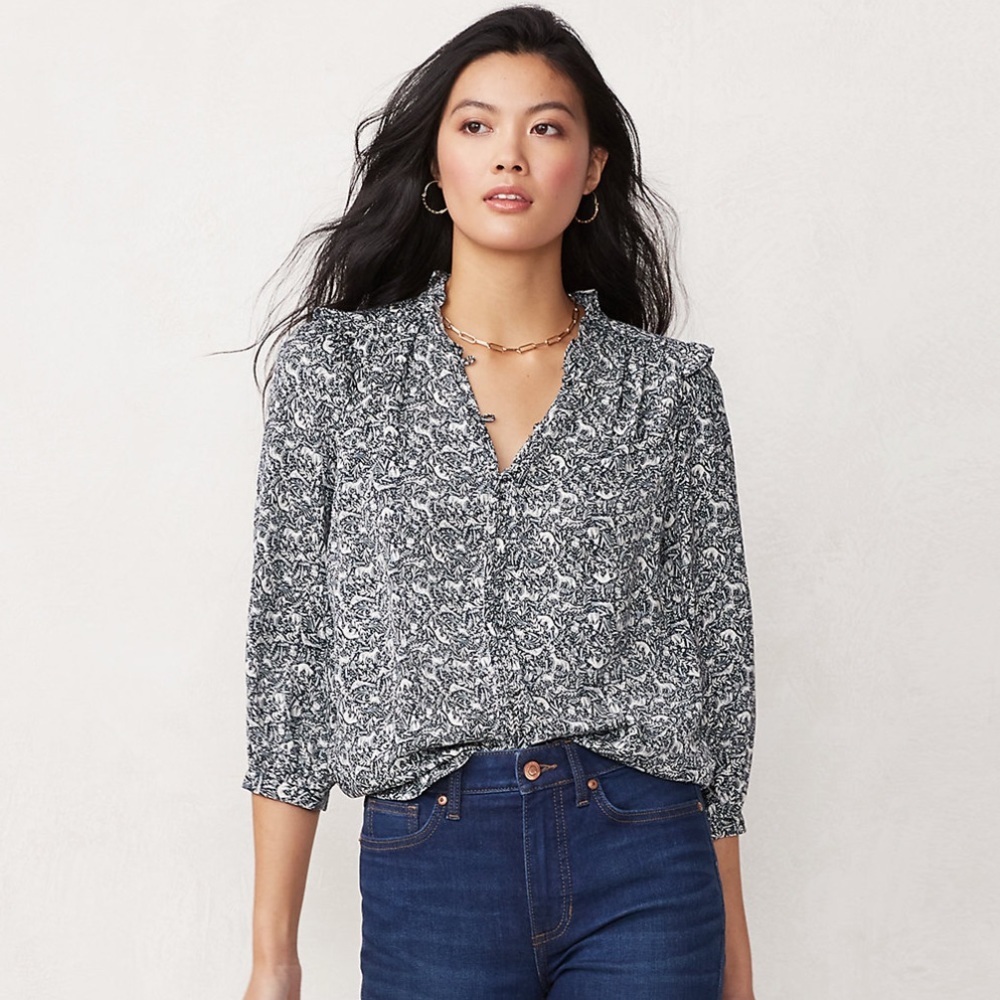 LC a Lauren Conrad Button Front Ruffle Blouse